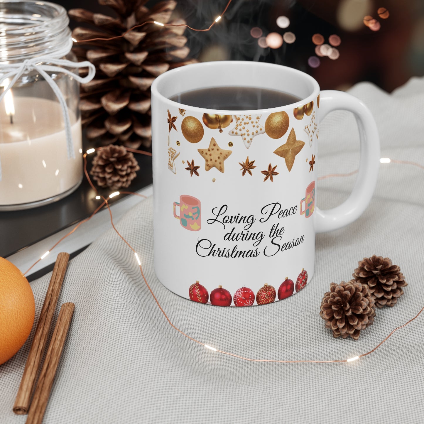 Celebrate the season with our 11oz "Loving Peace During the Christmas Season" mug! Order your Christmas Peace Mug today!