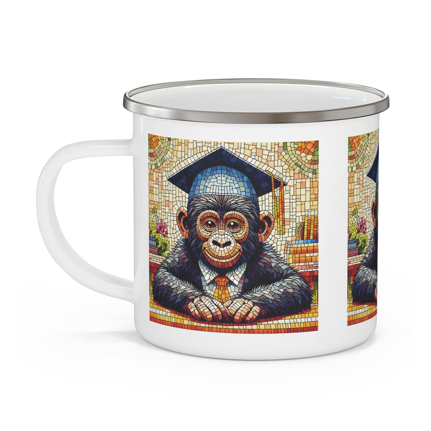 Graduating Monkey Gift Mosaic Style Enamel Camping Mug - Animal Lovers
