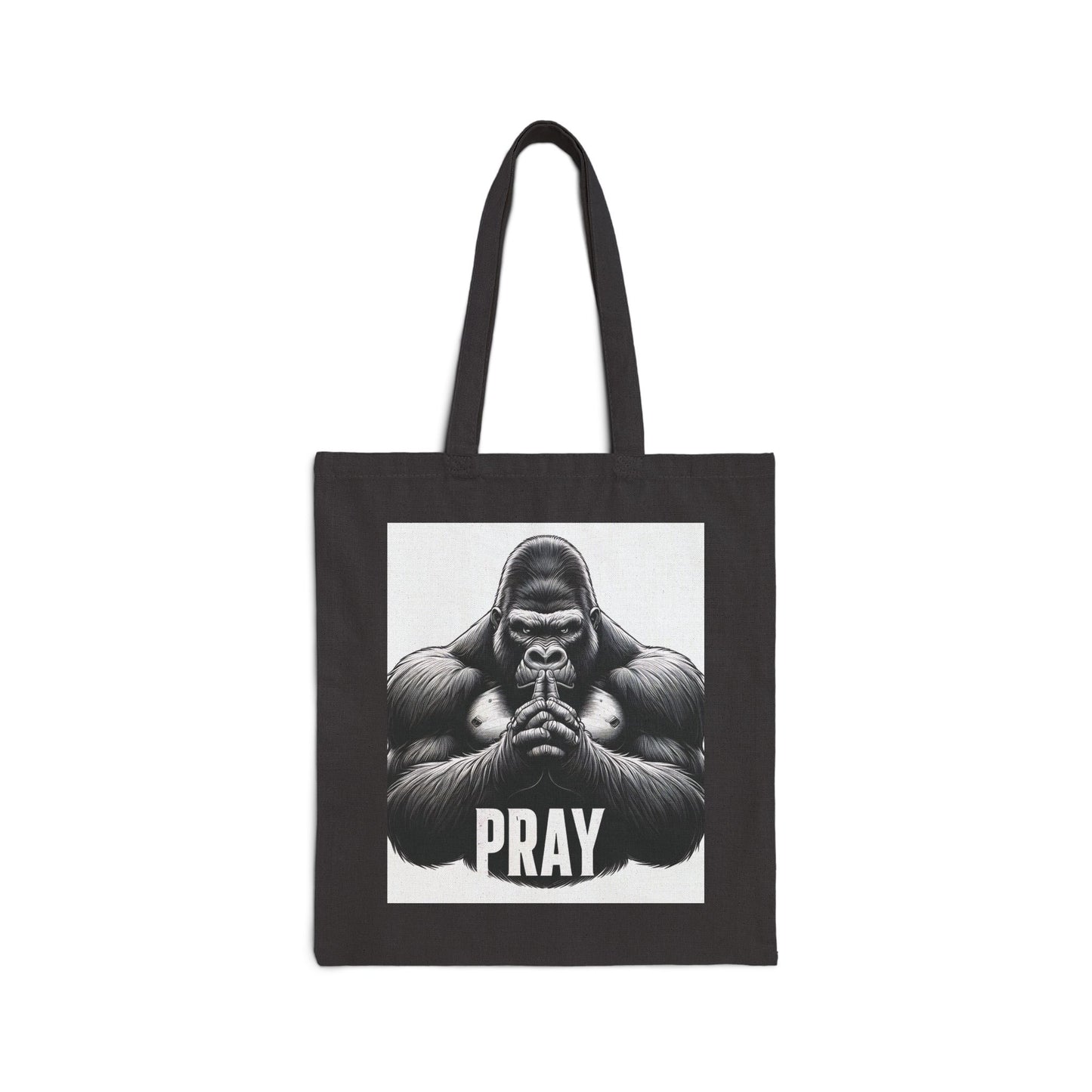 Our Inspirational Gorilla "PRAY" Canvas Tote Bag is perfect for those who value strength, spirituality, and mindfulness. BUY NOW! (SK Superb)