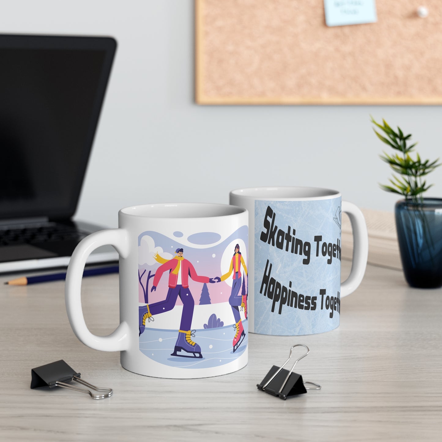 Winter-Themed Ice Skaters 11oz Coffee Mug – Gift for Lovers