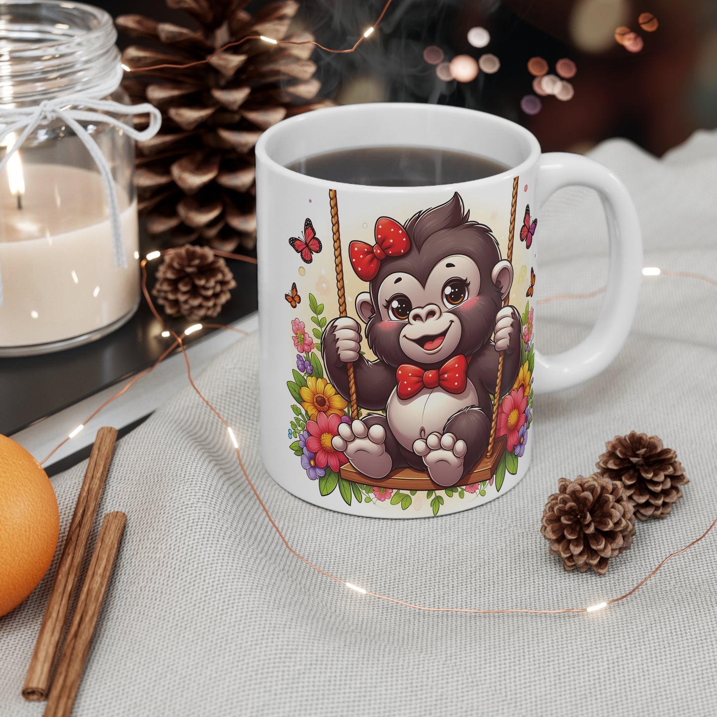 Playful Baby Gorilla on Swing 11oz Mug - Gift for Kids, Animal Lovers
