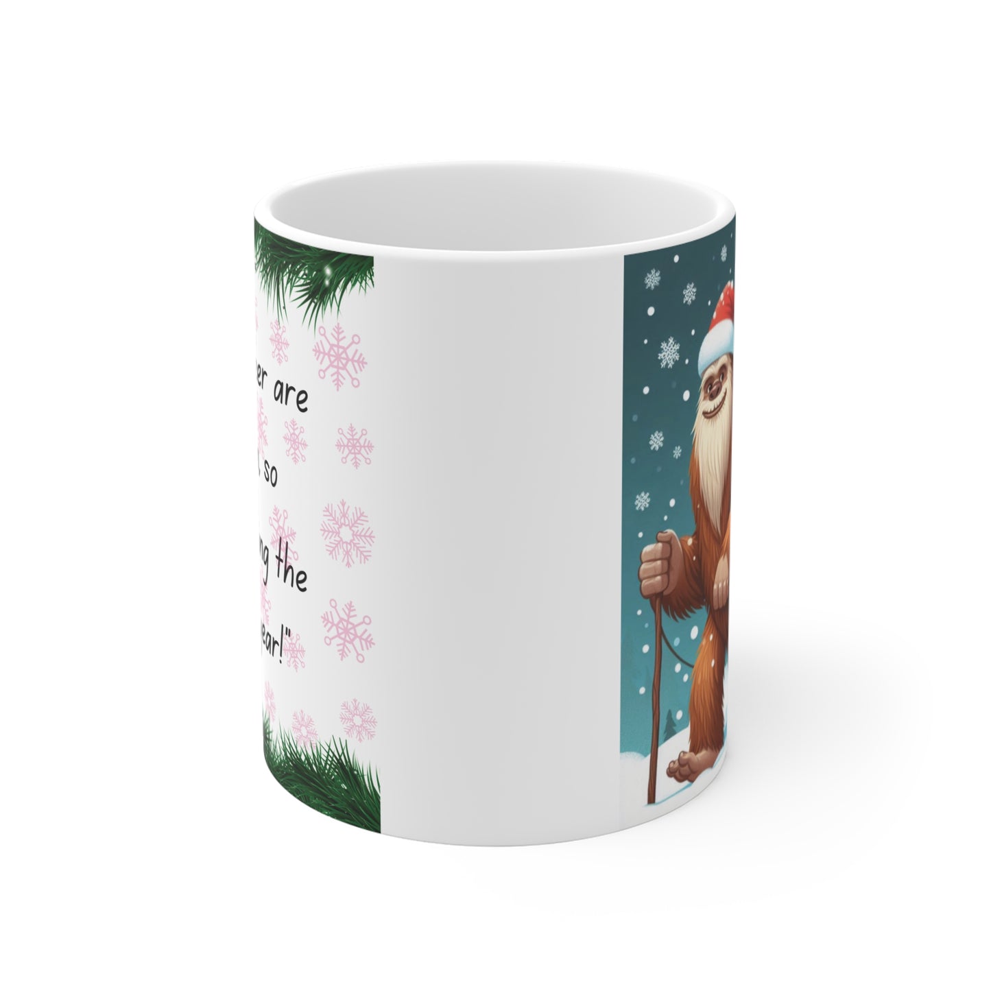 Bigfoot Saves Christmas 11oz Mug – Fun Holiday Coffee Mug with Sasquatch and Sleigh