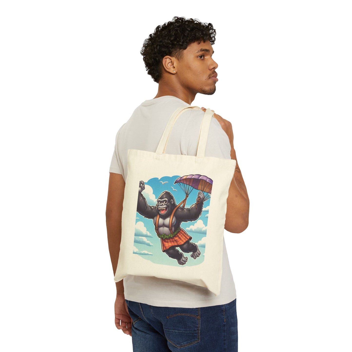 Funny Cartoon Gorilla Parachuting Canvas Tote Bag