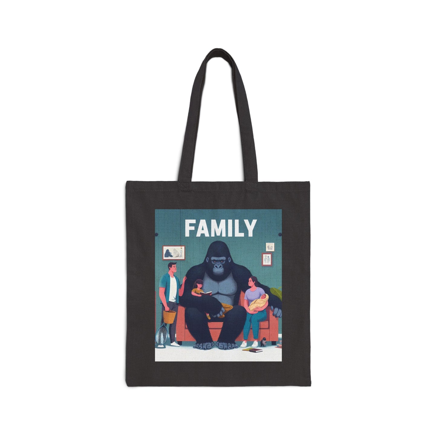 Embrace the spirit of family with our "Family Gorilla" tote bag. Featuring a heartwarming design of a gorilla surrounded by human family members, this tote bag is perfect for those who value the bond of family. BUY NOW! (SK Superb)