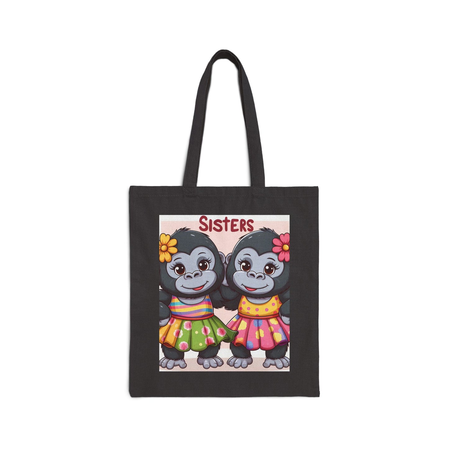 Celebrate the unbreakable bond of sisterhood with our "Sisters Forever" Canvas Tote Bag. This tote bag is both fun and functional featuring a delightful image of two charming cartoon-style gorillas dressed in colorful outfits. Perfect gift for your beloved sister or for your own collection. BUY NOW! (SK Superb)