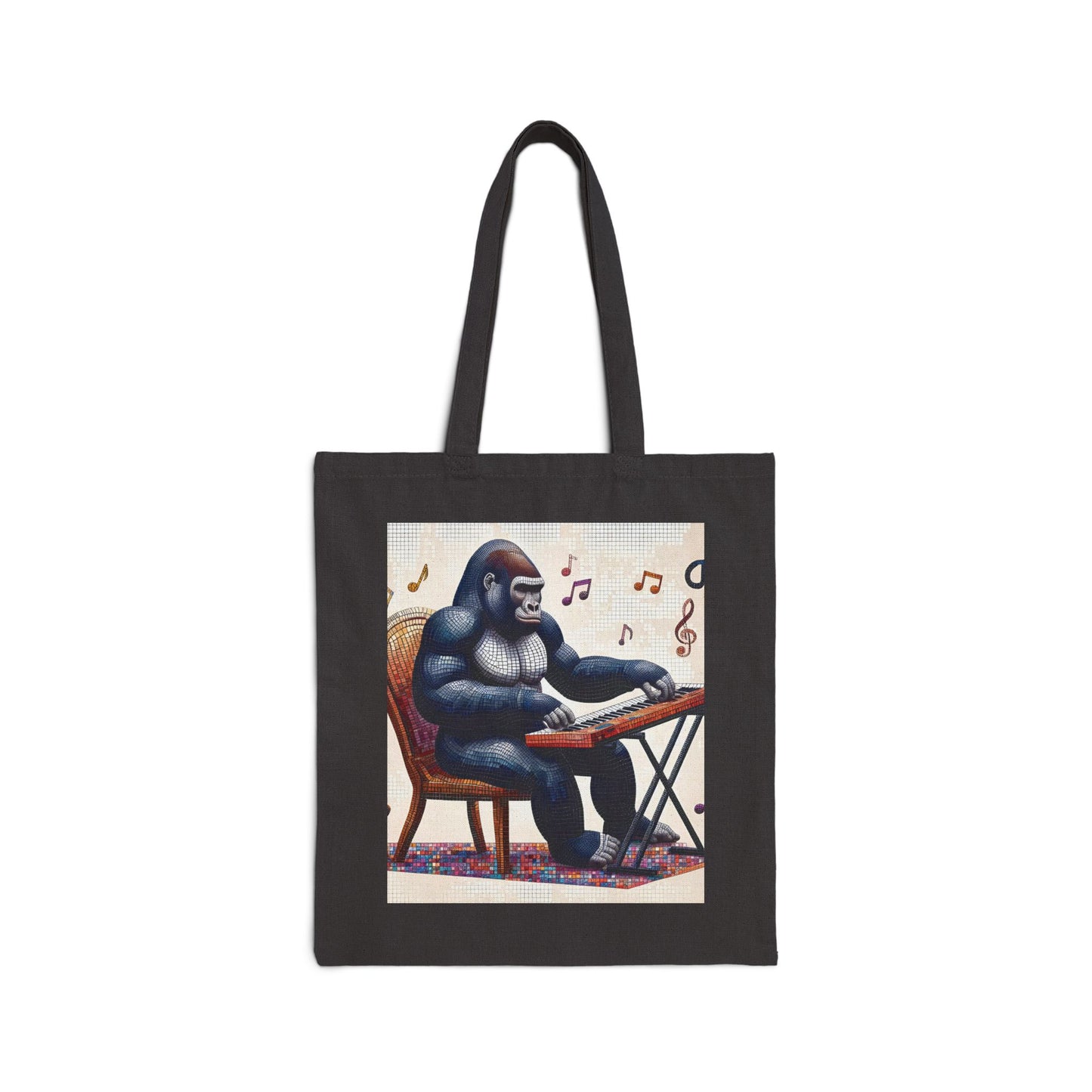 Our unique "Music Lover's Gorilla" canvas tote bag features a gorilla playing the keyboard, surrounded by colorful musical notes, combining functionality with artistic flair. Ideal for music enthusiasts. A stylish and practical tote bag for daily use. BUY NOW! (SK Superb)