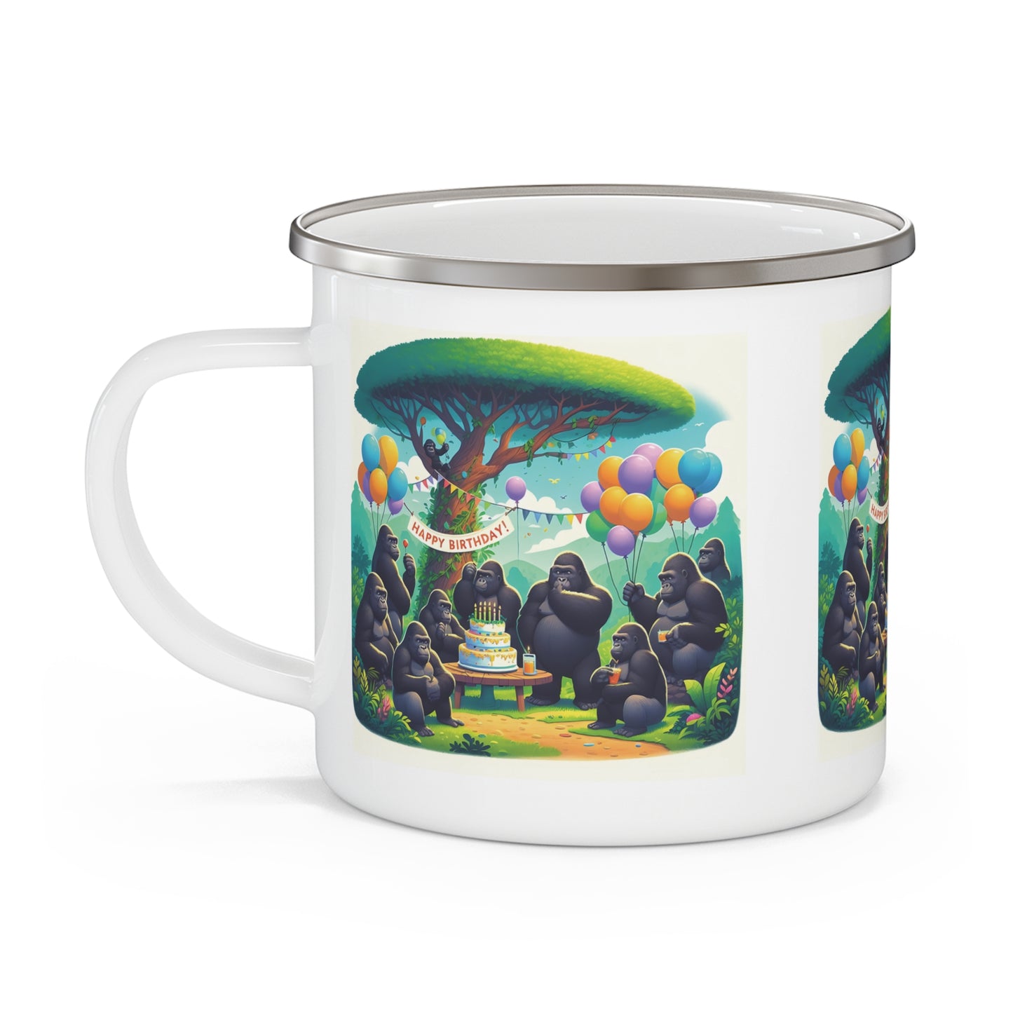 Gorilla Birthday Celebration Enamel Camping Mug - Gift for Nature Lovers