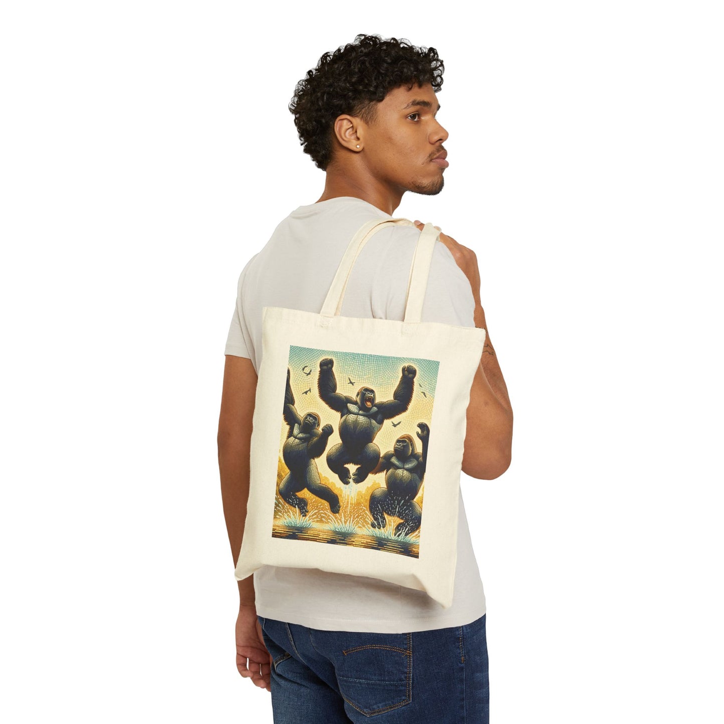 Gorillas Dynamic Water Splashing Canvas Tote Bag - Vibrant Nature Design