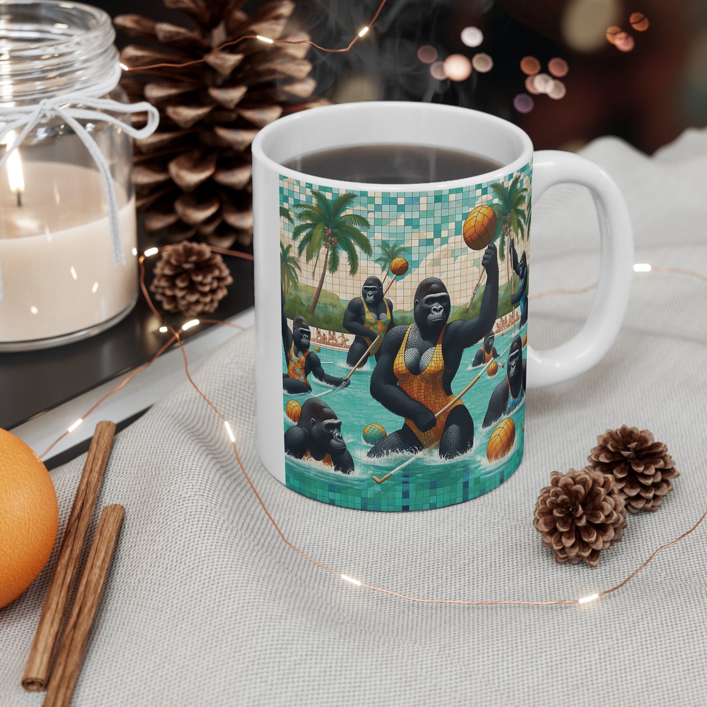 Sports Enthusiasts Mosaic Female Gorilla Water Polo 11oz Mug