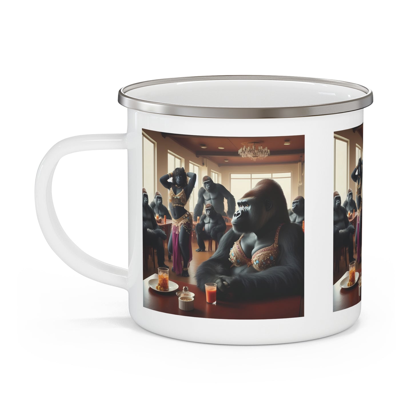 Fun Gorilla-Themed Enamel Camping Mug for Belly Dance Lovers