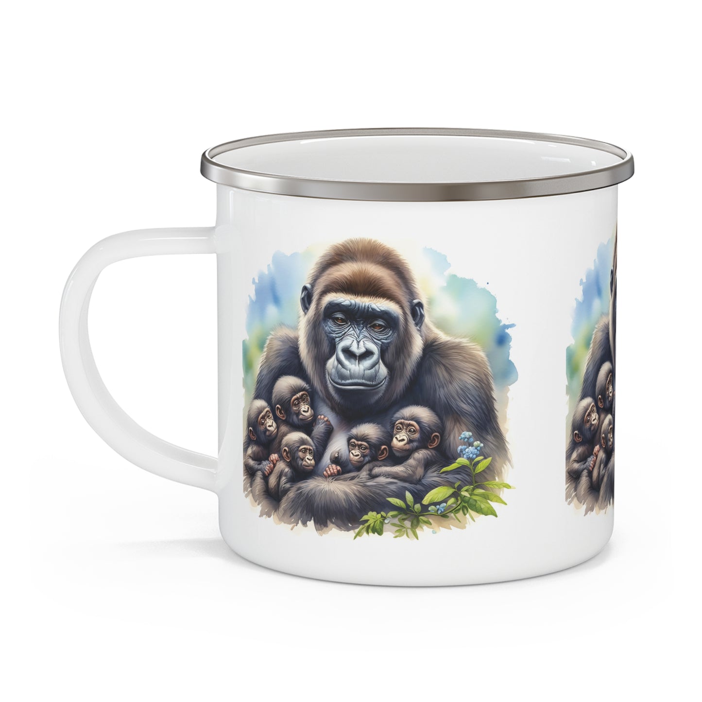 Loving Mama Gorilla with Babies Enamel Camping Mug