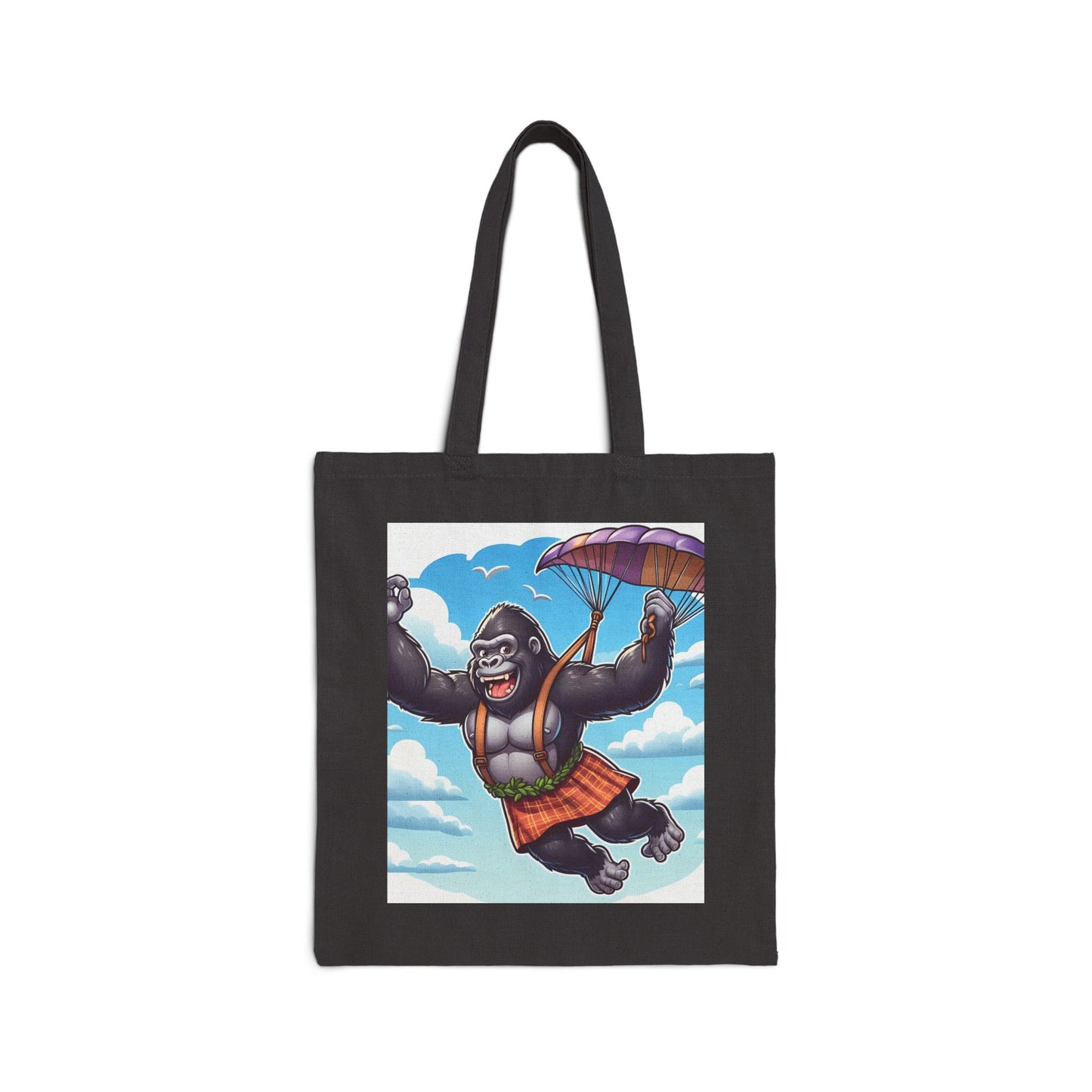 Experience the thrill of adventure with our "Funny Cartoon Gorilla Parachuting" Tote Bag. This eye-catching artwork creates a perfect blend of excitement and style. A practical and fashionable canvas tote bag ideal for animal lovers and adventure enthusiasts. BUY NOW! (SK Superb)