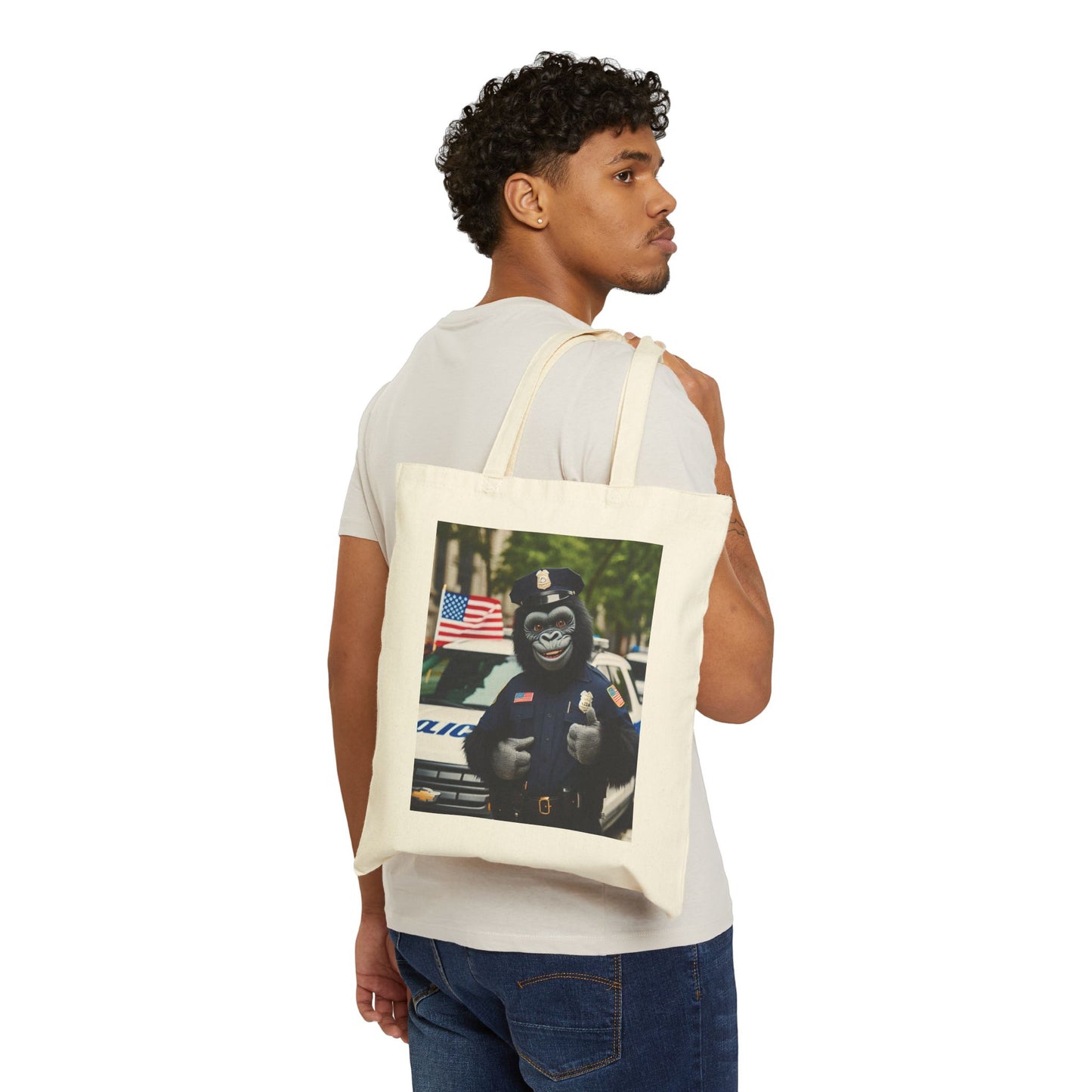 Mr. Handsome Gorilla Police Officer Canvas Tote Bag - Salute to Human Police with Humor