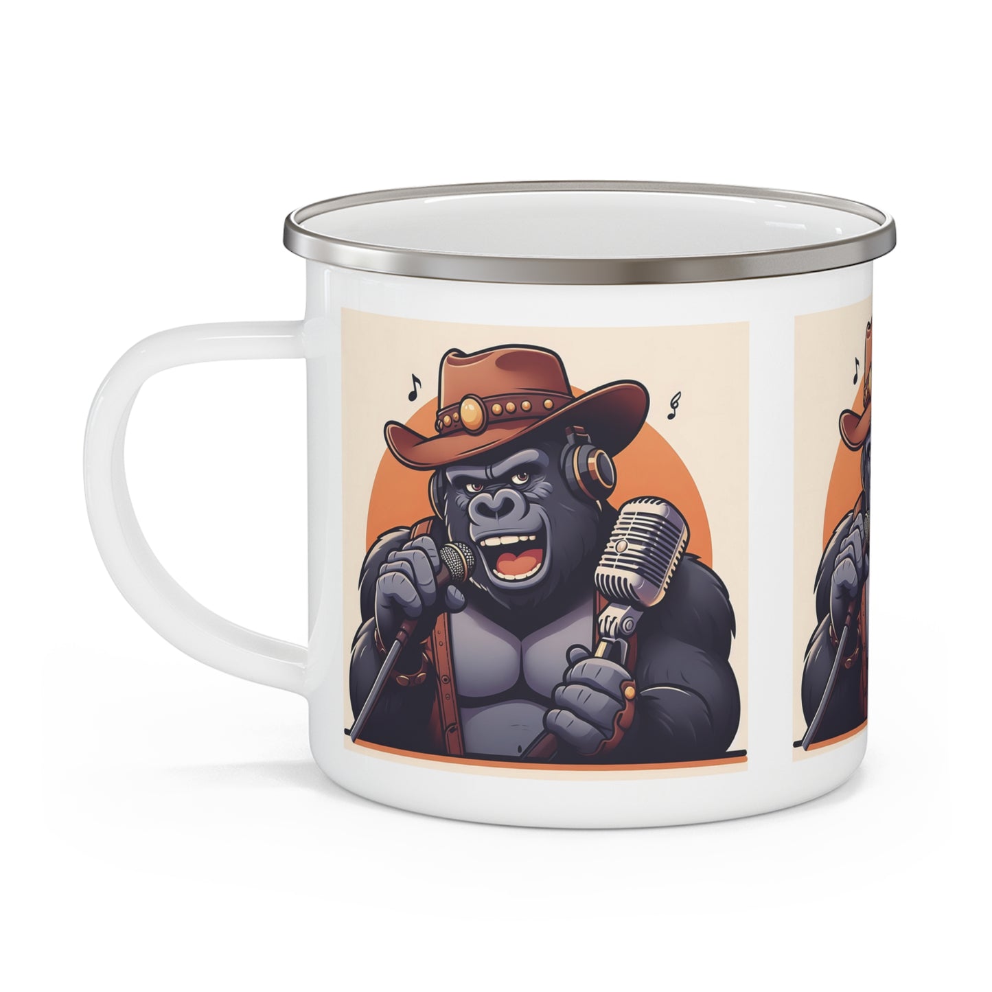 Gorilla Country Singer Enamel Camping Mug - Wildlife Art for Music Lovers