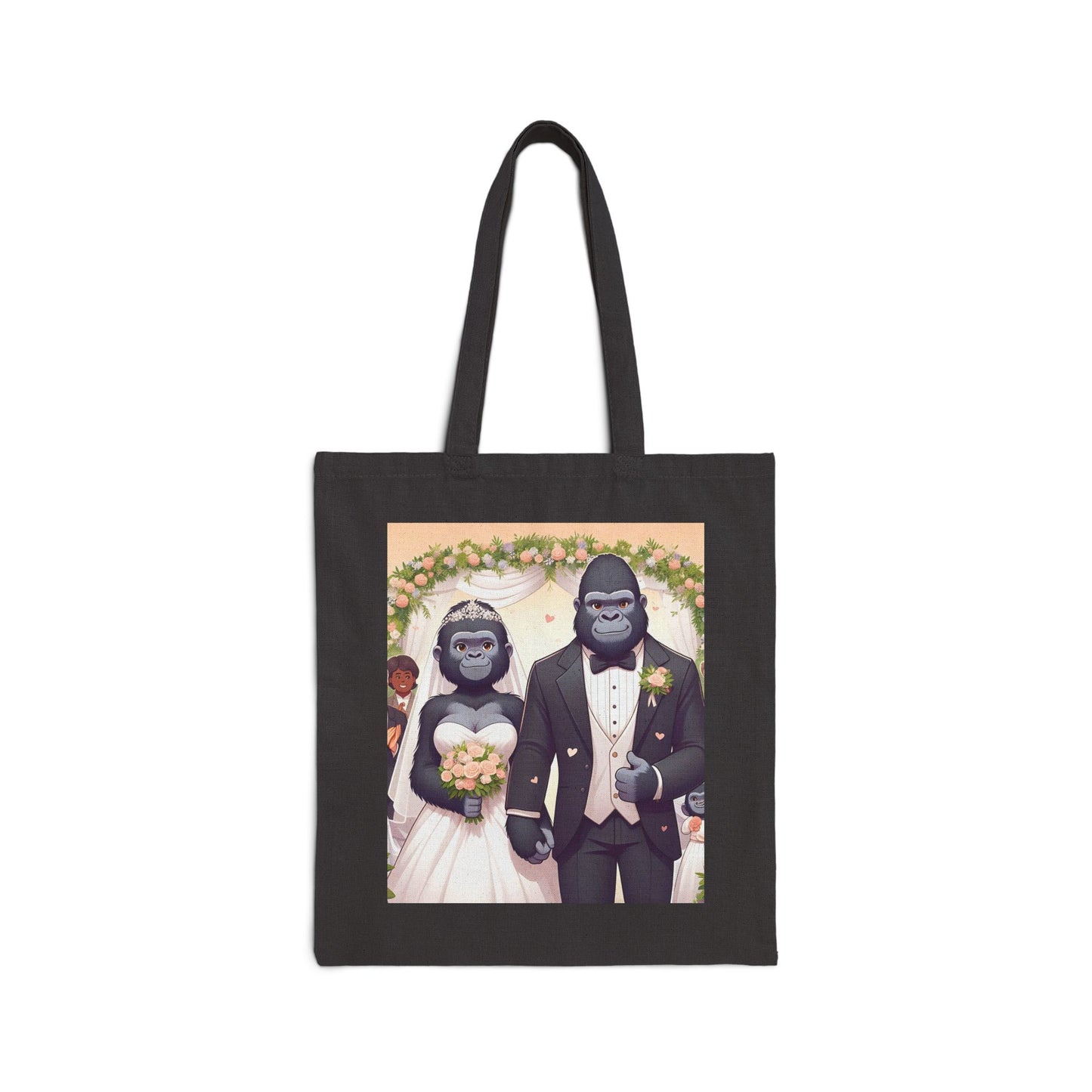 Embrace the joy and love of weddings with this delightful "Gorilla Wedding" Canvas Tote Bag. This tote bag is perfect for daily use or as a special wedding keepsake. Perfect whimsical gift for newlyweds or wedding anniversaries. BUY NOW! (SK Superb)