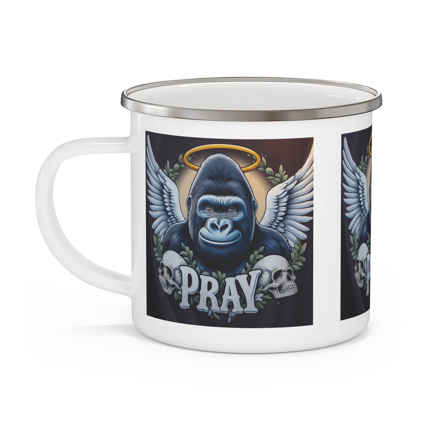 Outdoor Angel Gorilla 'Pray' Enamel Camping Mug