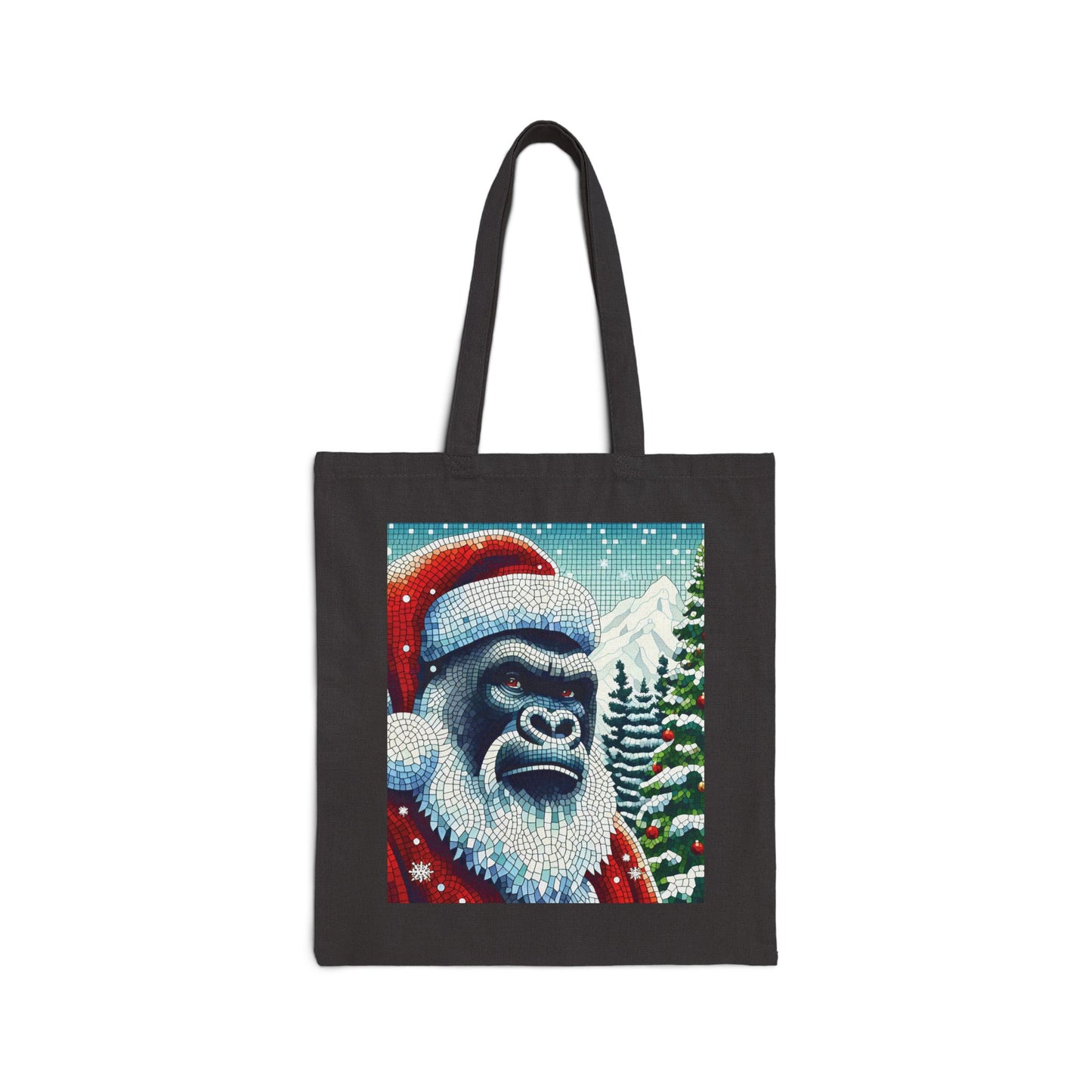 Festive Gorilla Santa Canvas Tote Bag - Eco-Friendly Holiday Shopping Bag (Black Color Bag)