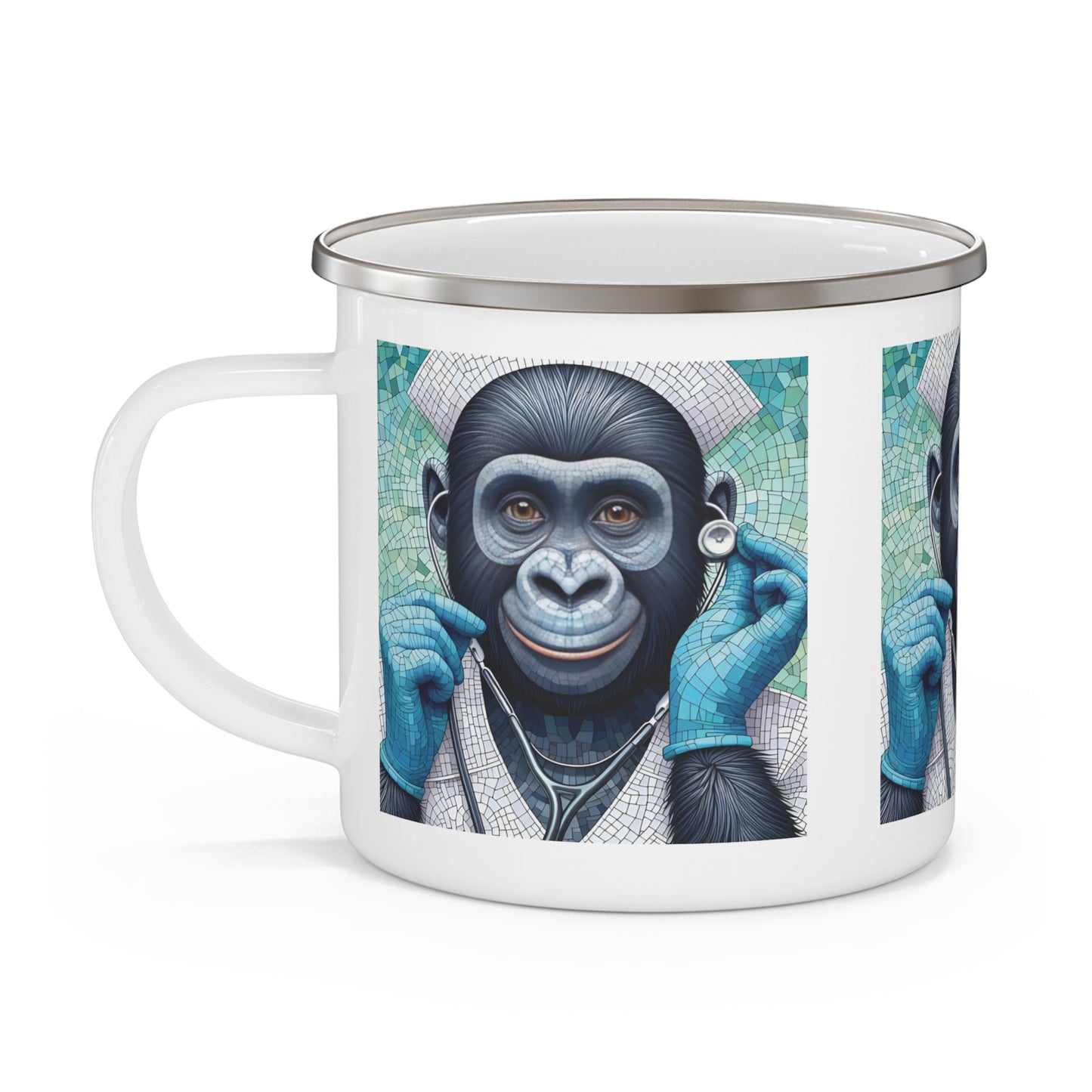 Mosaic Style Sweet Gorilla Nurse Enamel Camping Mug - Animal / Nurse Gift