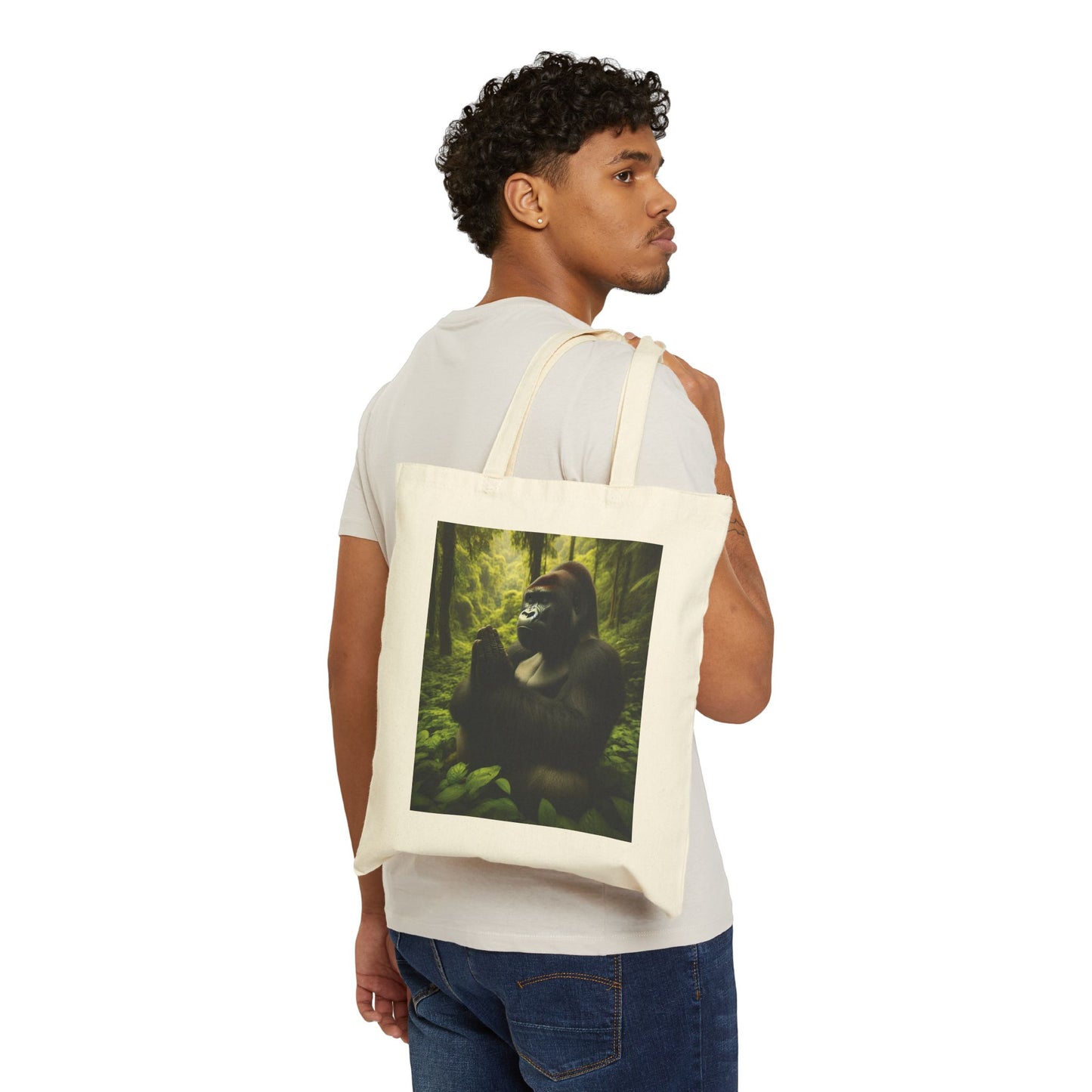 Spiritual Gorilla in Deep Prayer Canvas Tote Bag - Nature Forest Lover
