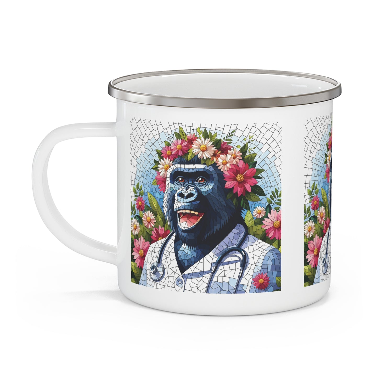 Healthcare Gift Mosaic Style Gorilla Nurse Enamel Camping Mug