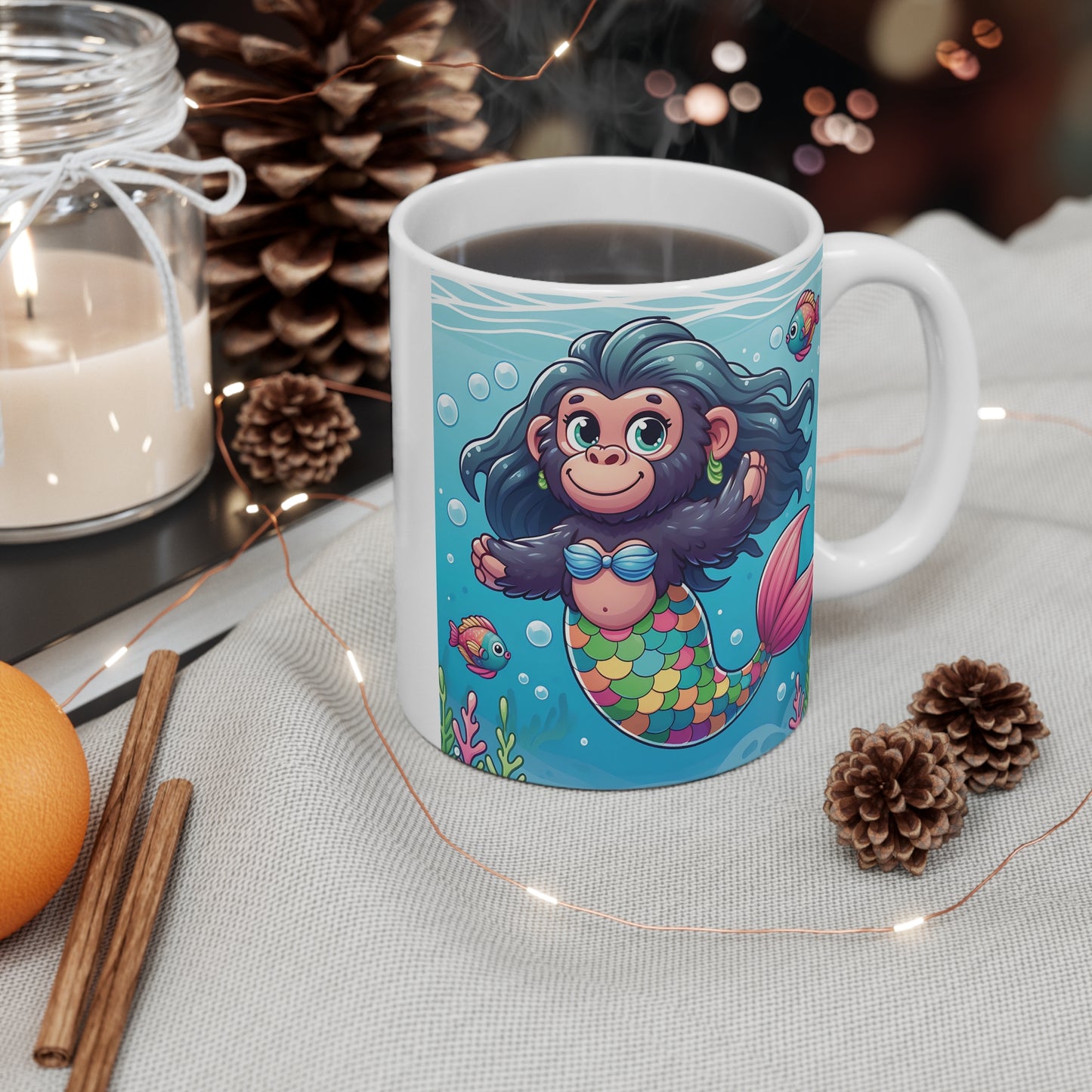 Cartoon Ocean Baby Gorilla Mermaid 11oz Mug