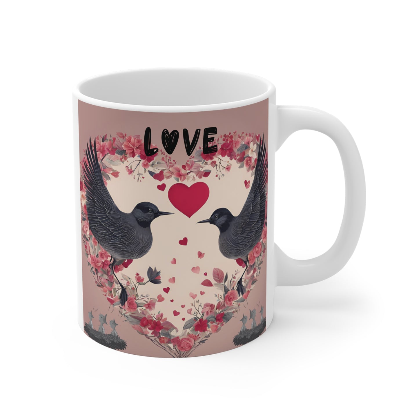 Romantic Blackbird Couple 11oz Mug featuring a charming love birds design. Gift for Valentine, wedding, special occasion, nature lovers. BUY NOW!