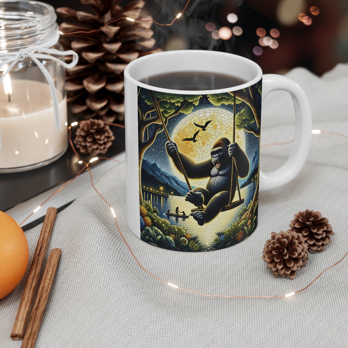Gorilla Enchanting Supermoon Swinging Night 11oz Mug