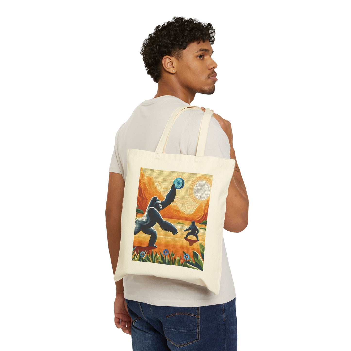 Gorilla Frisbee Lover Cotton Canvas Tote Bag