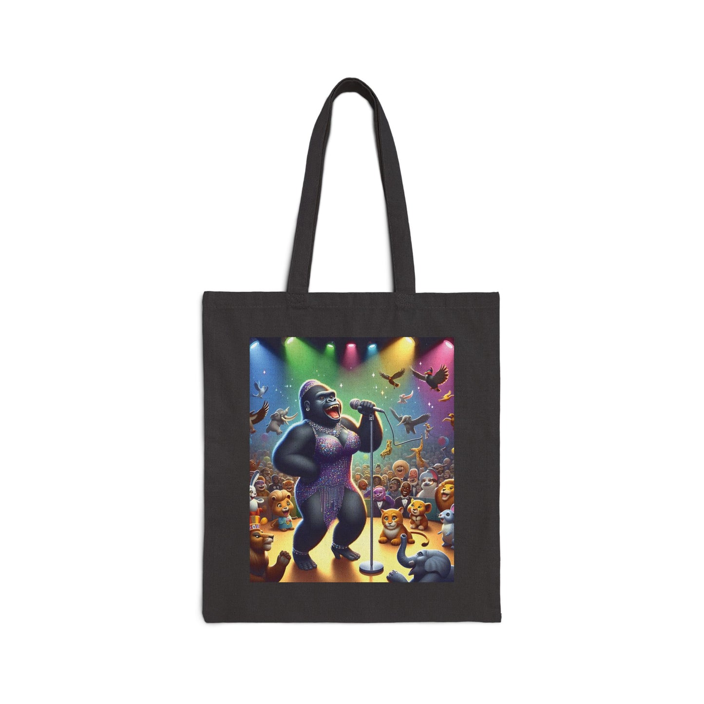Fun Cartoonish Diva Gorilla Singer Canvas Tote Bag - Animal/Music Lovers (Black Color Bag)