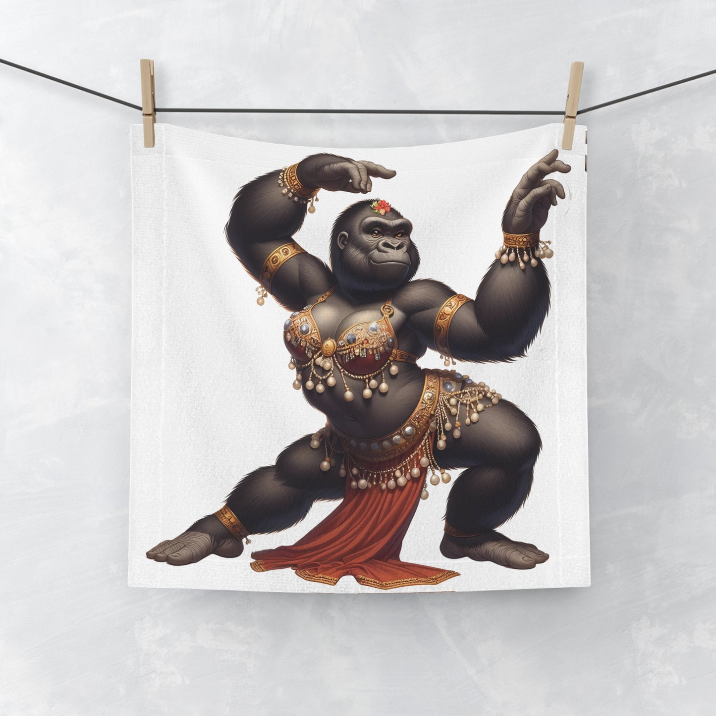 Our "Exotic Gorilla Belly Dancer Face Towel" combines functionality with artistic flair. An ideal gift for belly dance fans, animal enthusiasts, or anyone who loves quirky designs. Suitable for daily facial care, gym sessions, or as a decorative piece in your home. BUY NOW! (SK Superb)