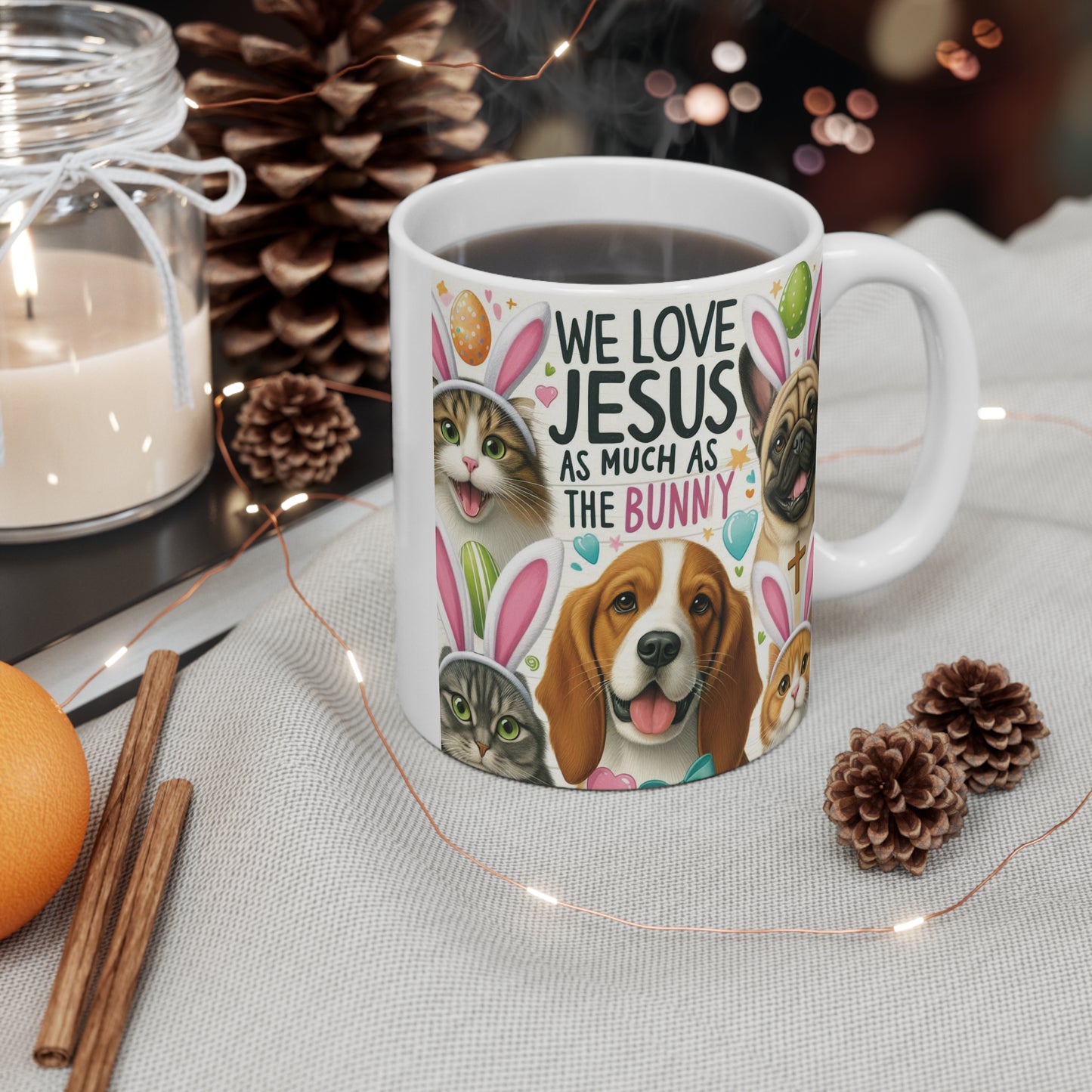 Mug with cats dogs in bunny ears & Jesus for Kids' Prayer