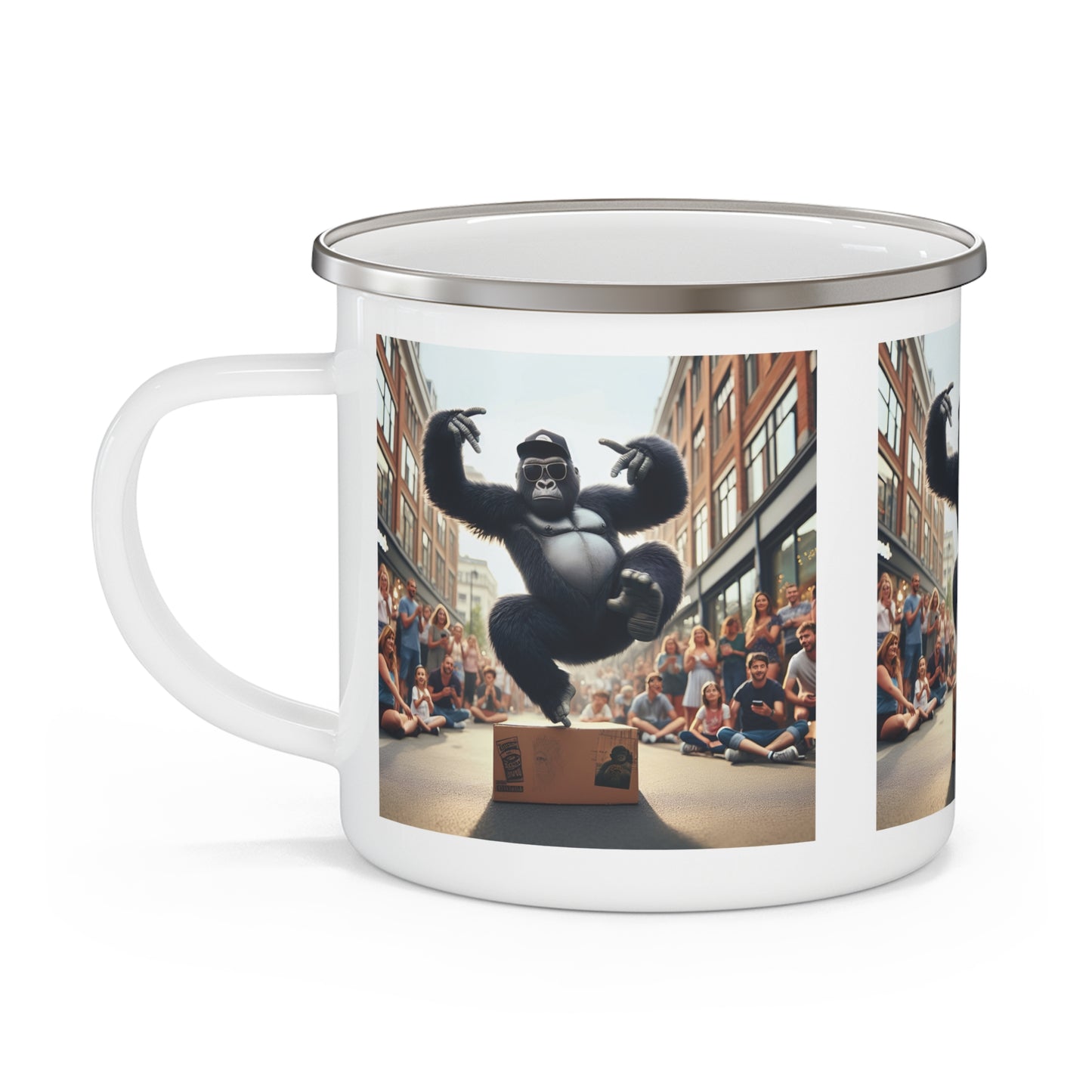 Breakdancing Gorilla Street Performer Enamel Camping Mug - Gift/Outdoor Adventures