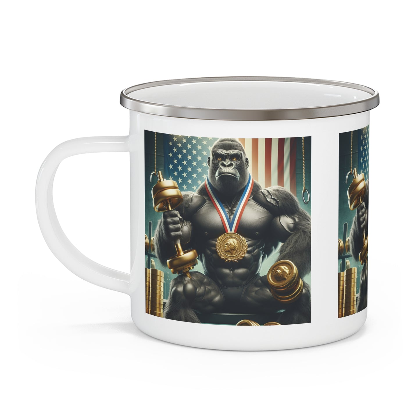 Champion Gorilla Weightlifter Enamel Camping Mug