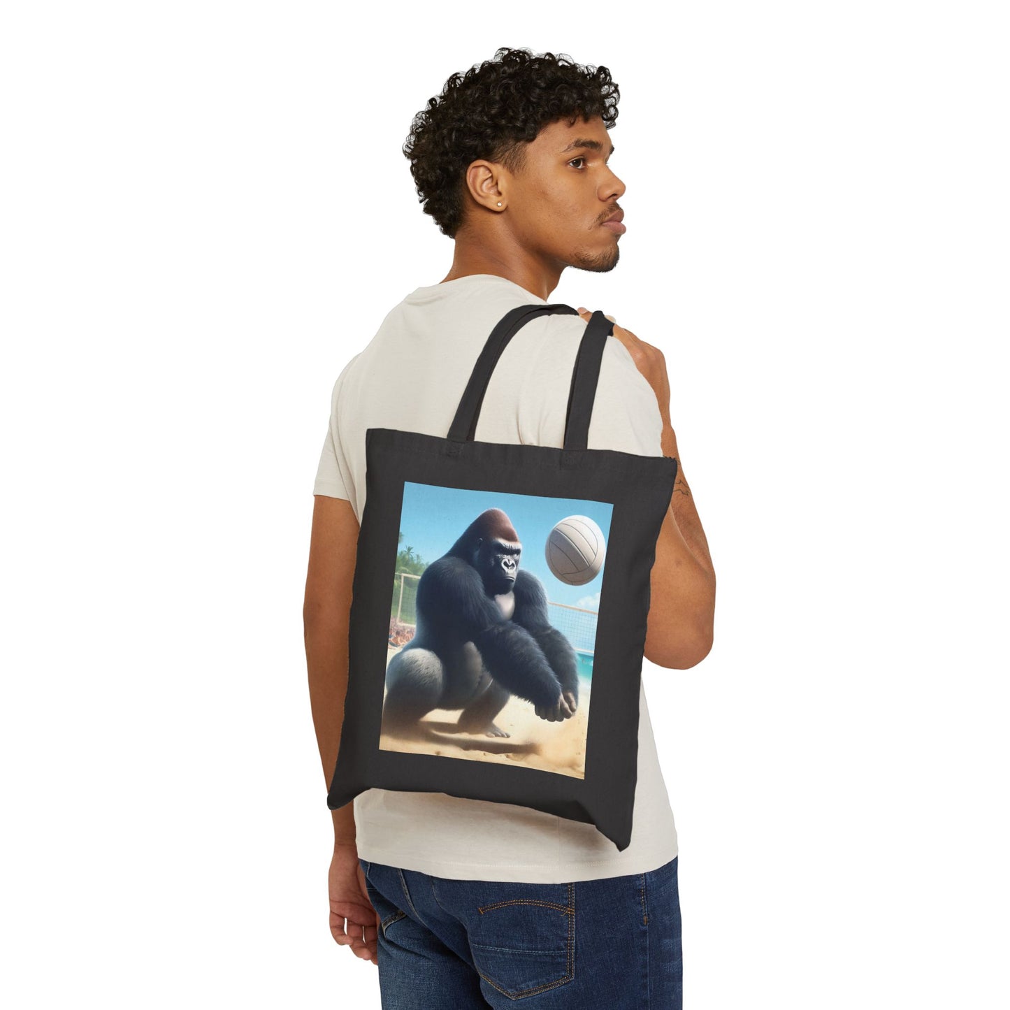 Gorilla Volleyball Beach Canvas Tote Bag - Fun & Sporty Summer Vibes (Black Color Bag)