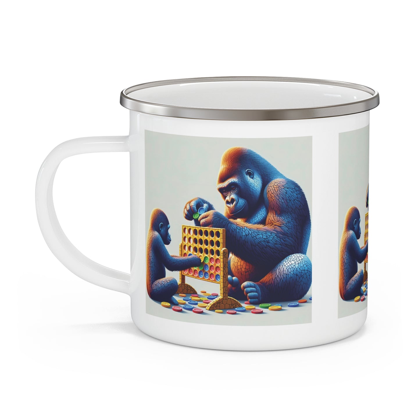 Gorilla Family Bonding Enamel Camping Mug – Fun Animal Playing Connect Game Design