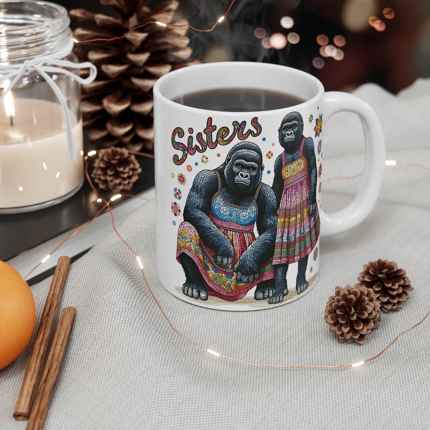 Cartoon Style Gorilla Sisters 11oz Mug - Sisters' Friendship