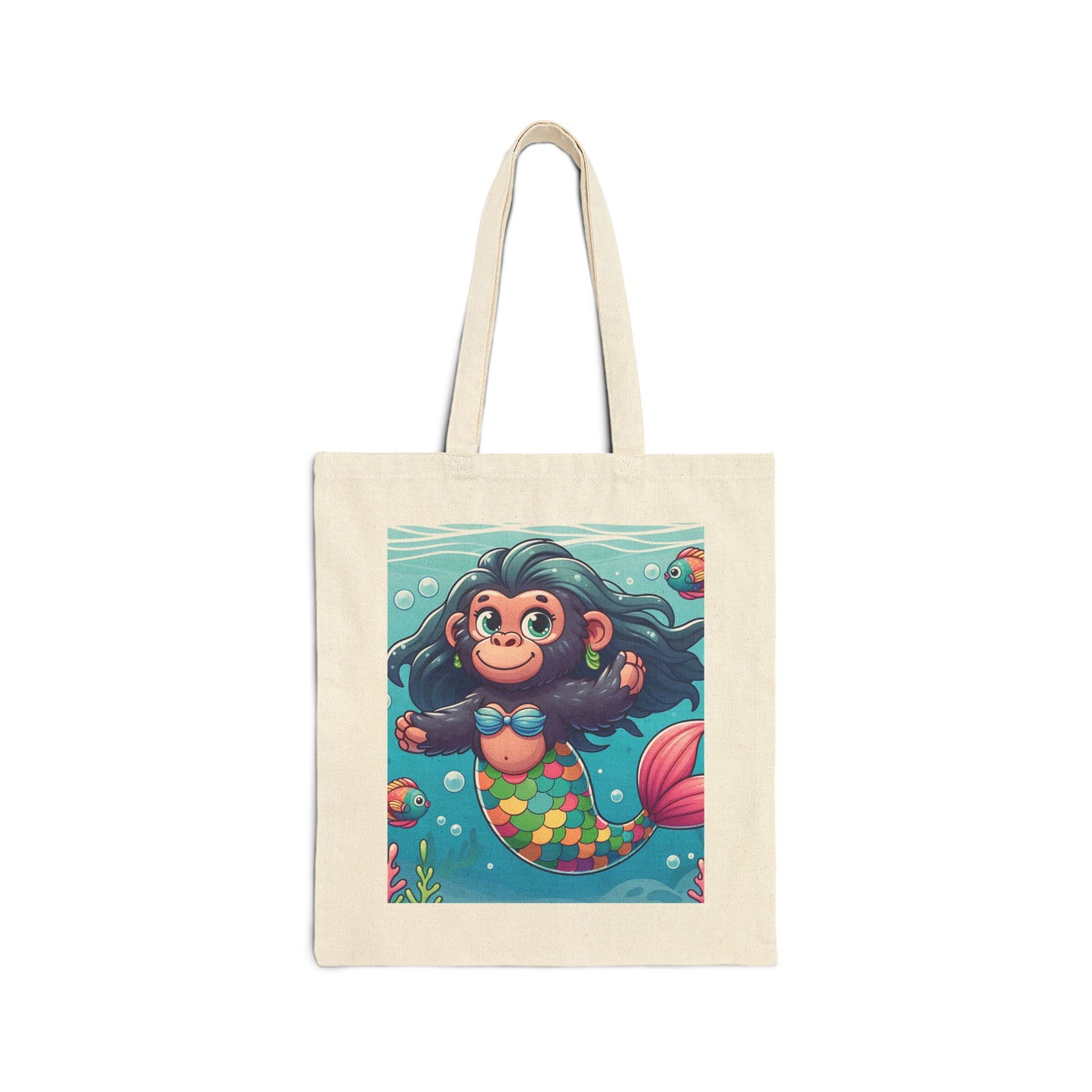 Cartoon Gorilla Mermaid Canvas Tote Bag - Underwater Animal Tote