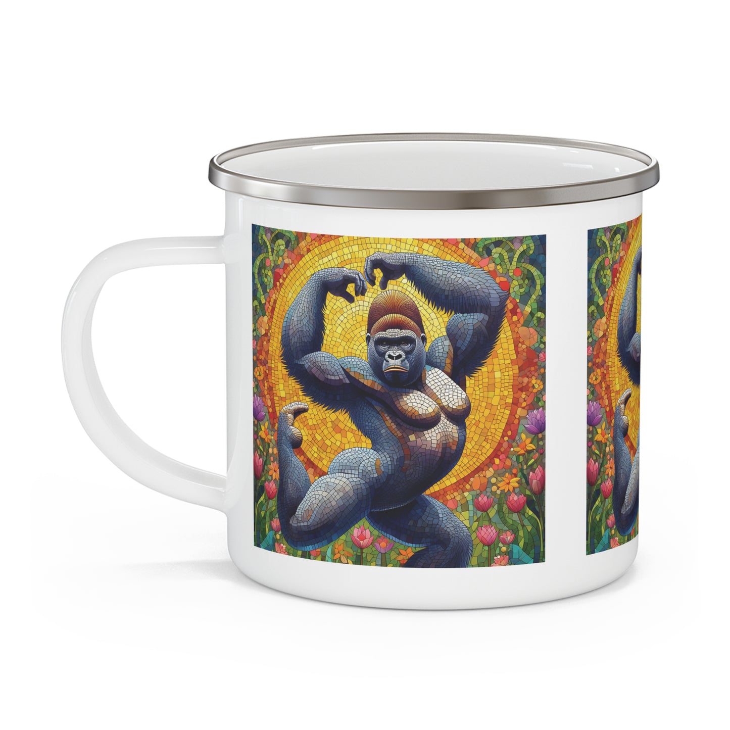 Female Gorilla Ballet Mosaic Enamel Camping Mug - Wildlife & Dance Gift