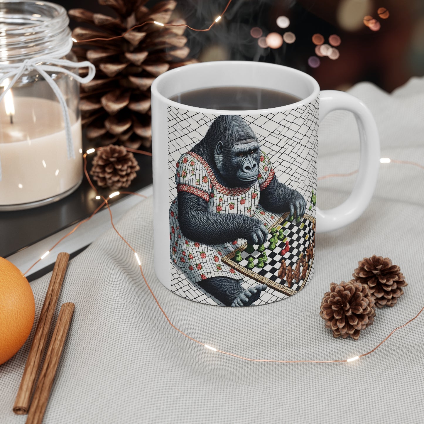 Mosaic Female Gorilla Chess Lover 11oz Mug - Animal Art Drinkware