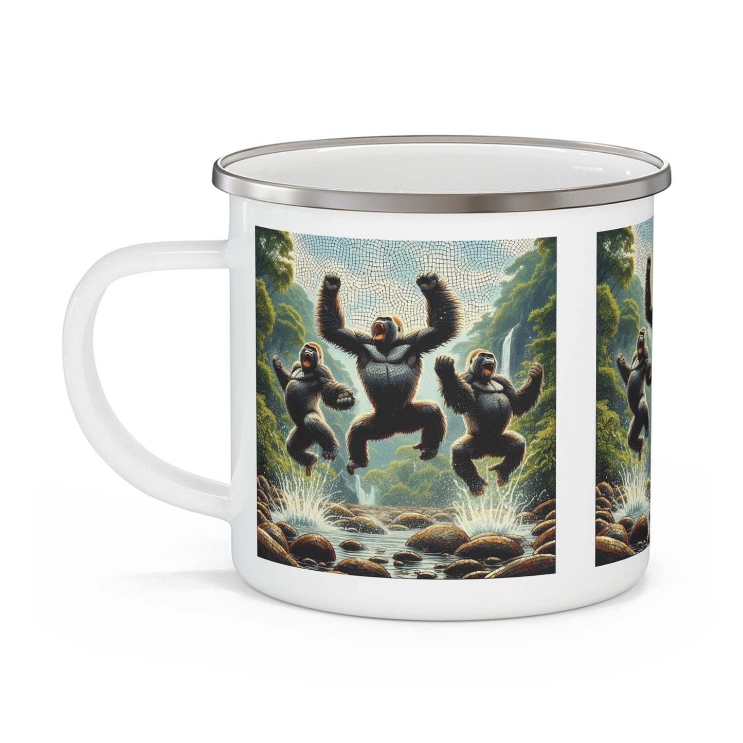 Joyful Gorilla Jump Enamel Camping Mug