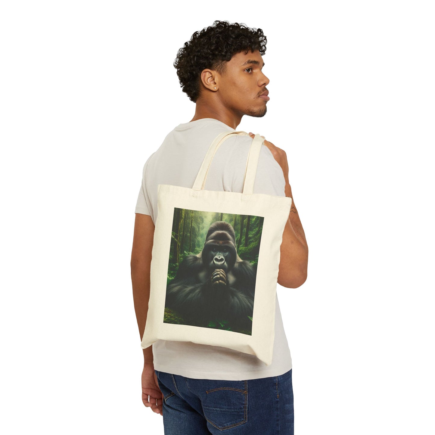Gorilla Praying in the Forest Canvas Tote Bag - Spiritual Nature Art