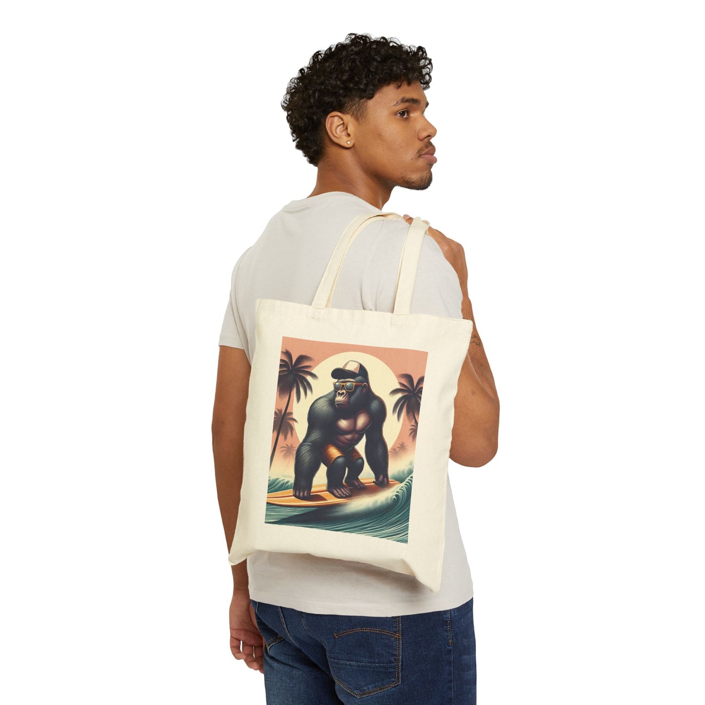 Gorilla Surfer Canvas Tote Bag - Cool Beach Vibes