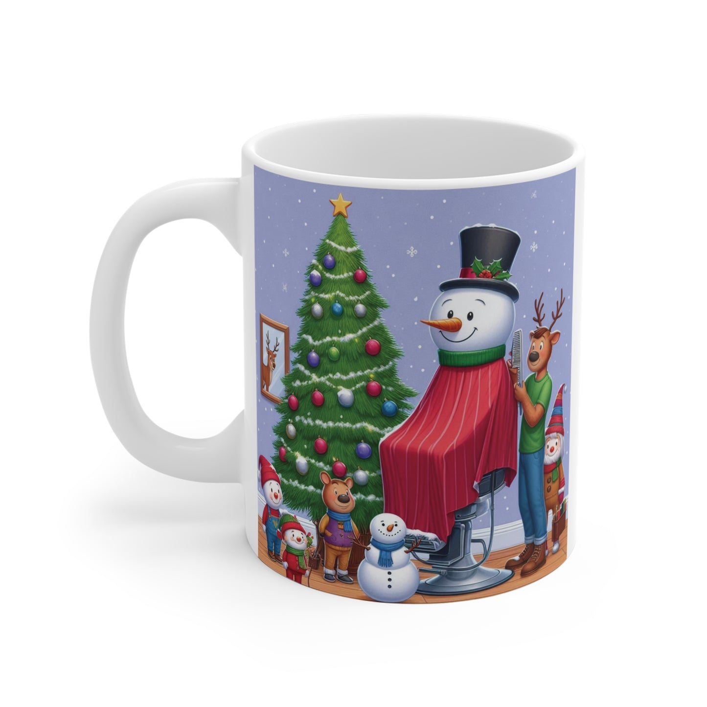 Whimsical Snowman Haircut Christmas 11oz Mug - Holiday Cheer Cup