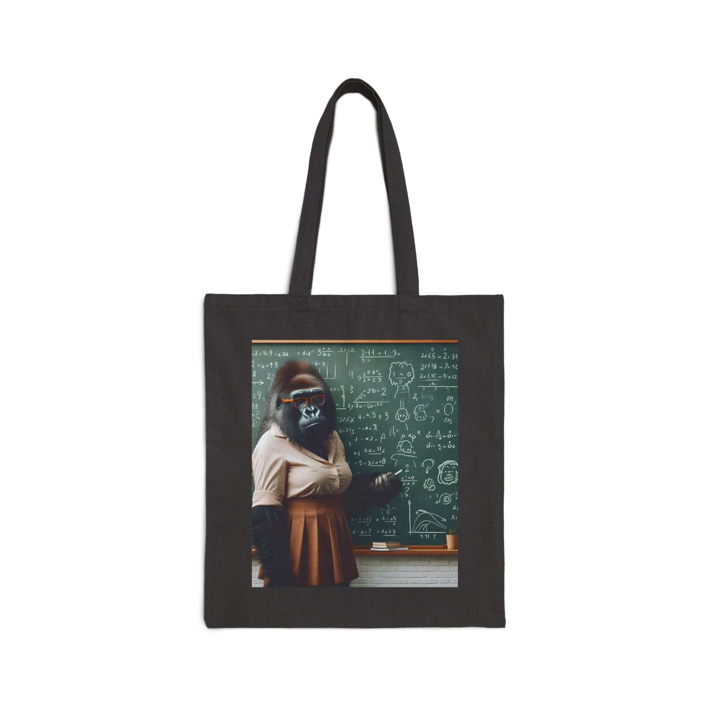 Educated Female Gorilla Canvas Tote Bag - For Teachers and Students (Black Color Bag)