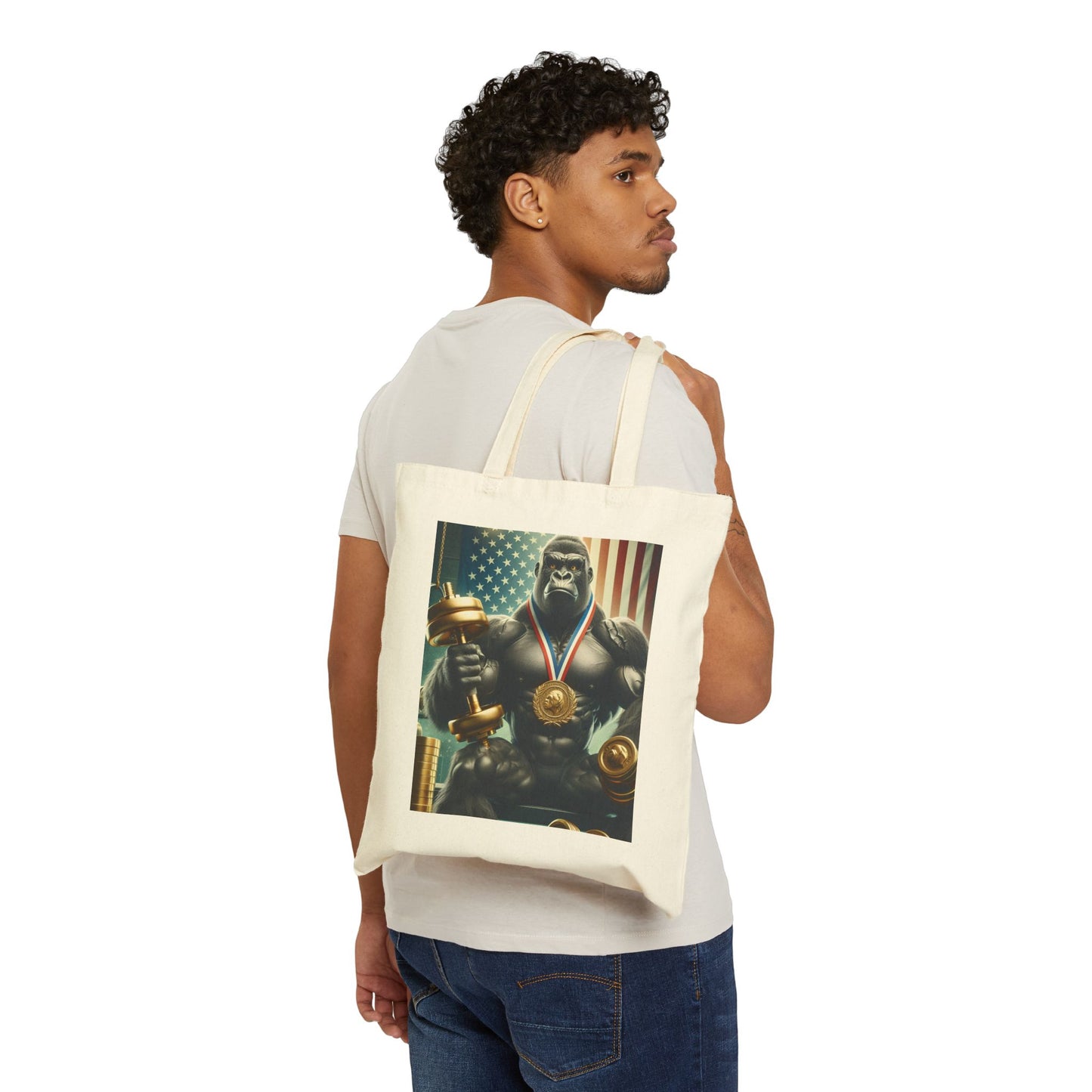 Funny Gorilla Bodybuilder USA Canvas Tote Bag