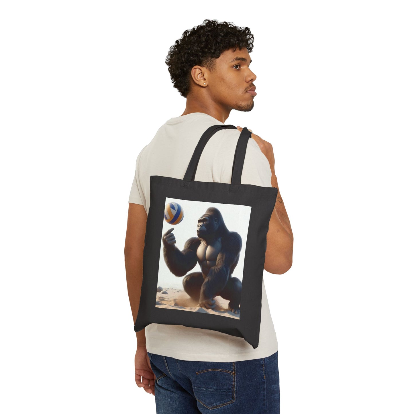 Beach Volleyball Gorilla Player Canvas Tote Bag - Sports/Animal Theme (Black Color Bag)