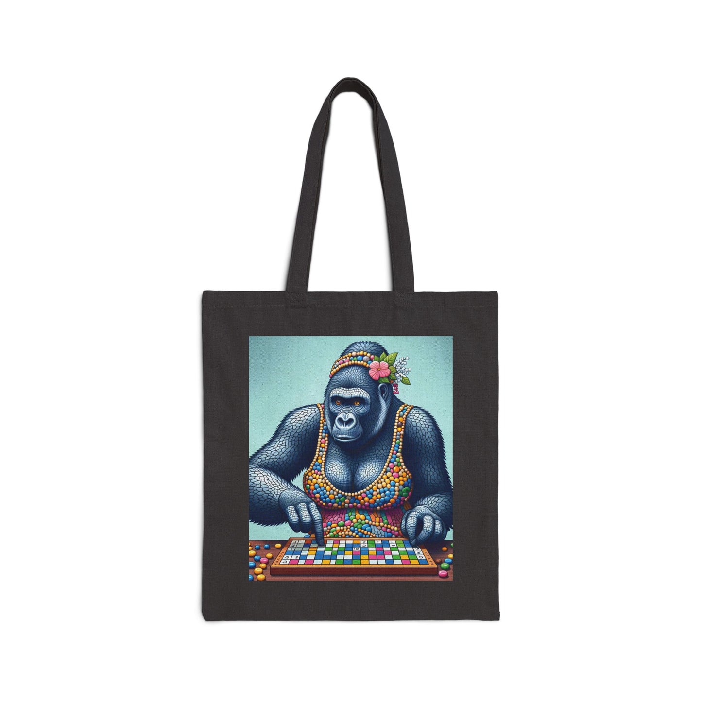Our playful "Female Gorilla Playing Scrabble" Canvas Tote Bag combines fun, fashion, and functionality. Perfect for animal lovers and art enthusiasts. Ideal for daily use, shopping trips, or as a unique gift. BUY NOW! (SK Superb)