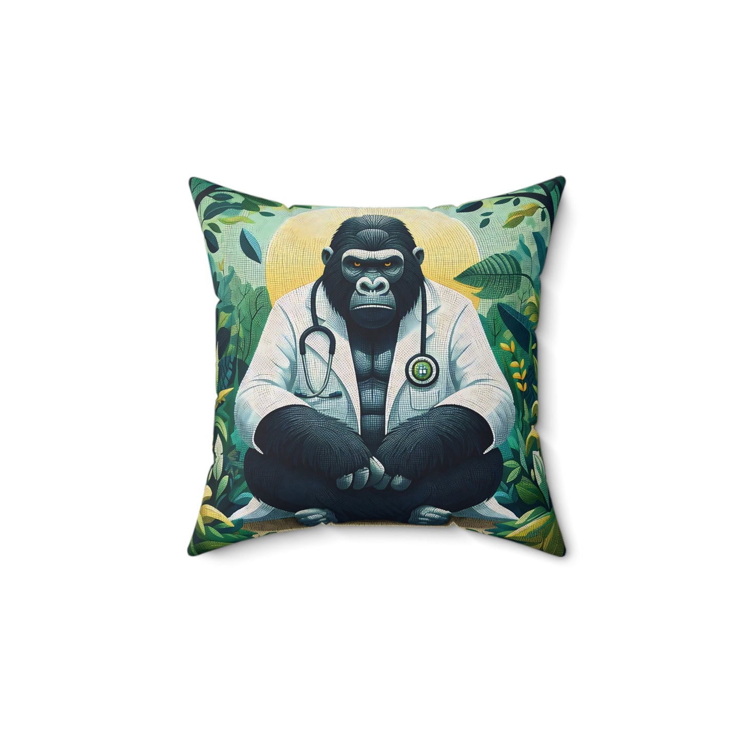 Add a touch of humor to your home and office decor with this "Pensive Doctor Jungle Gorilla Pillow". This pillow captures the thoughtful expression of a gorilla doctor deep in contemplation on how to treat his patients. A thoughtful gift to express gratitude to doctors for their dedication to patients. (SK Superb)