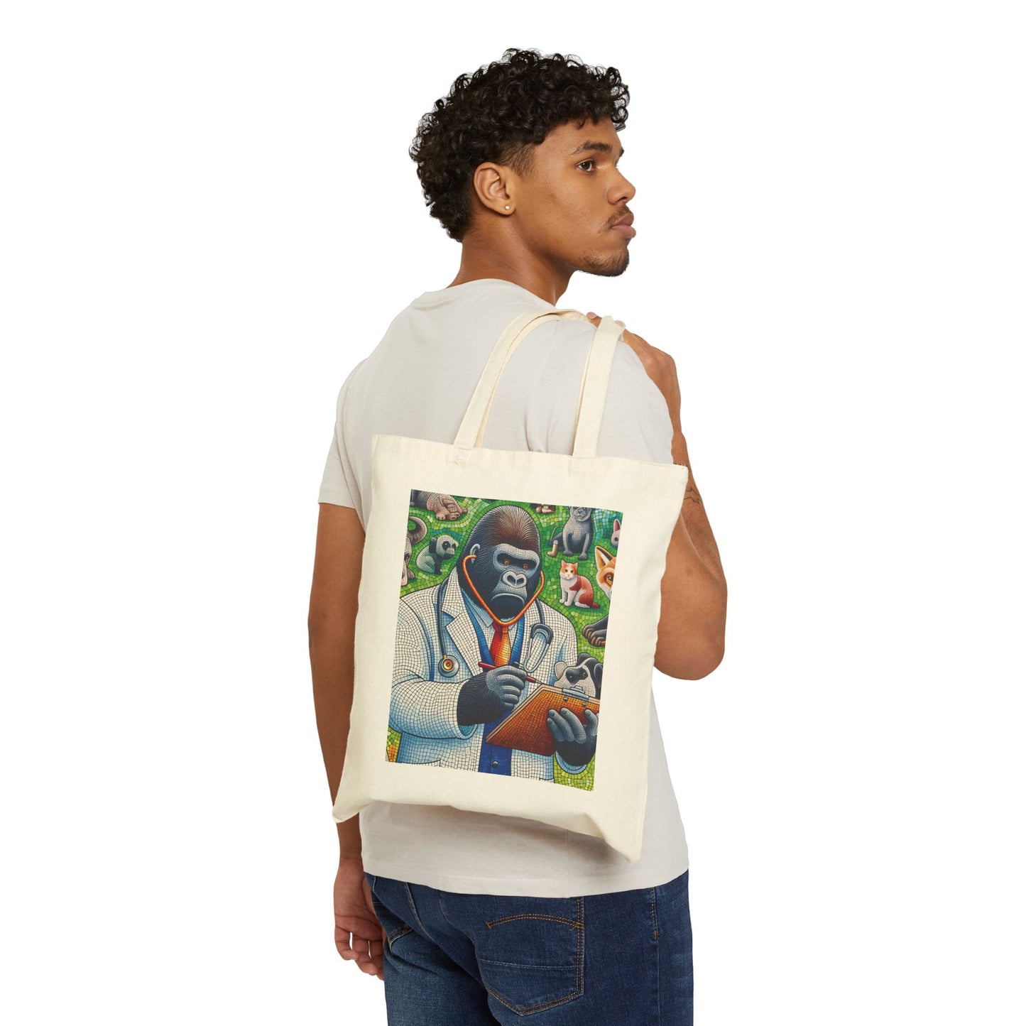 Mosaic Cartoon Animal Gorilla Vet Doctor Canvas Tote Bag