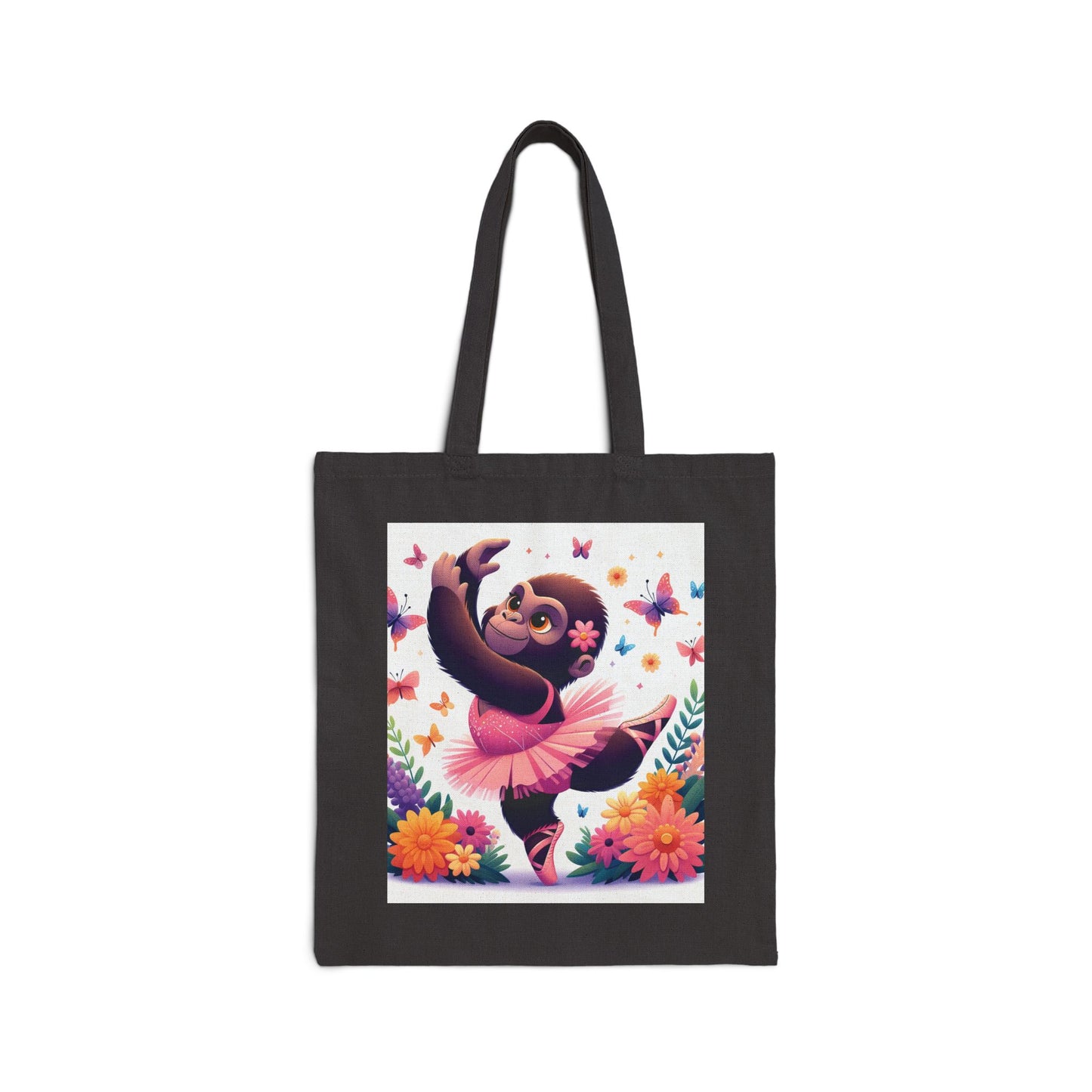 Inspire young dancers with our delightful "Gorilla Ballerina" Canvas Tote Bag, featuring a heartwarming design of a baby gorilla joyfully performing a ballet pose. Fantastic gift for young dancers, ballet instructors, or anyone who appreciates the beauty of dance. BUY NOW! (SK Superb)